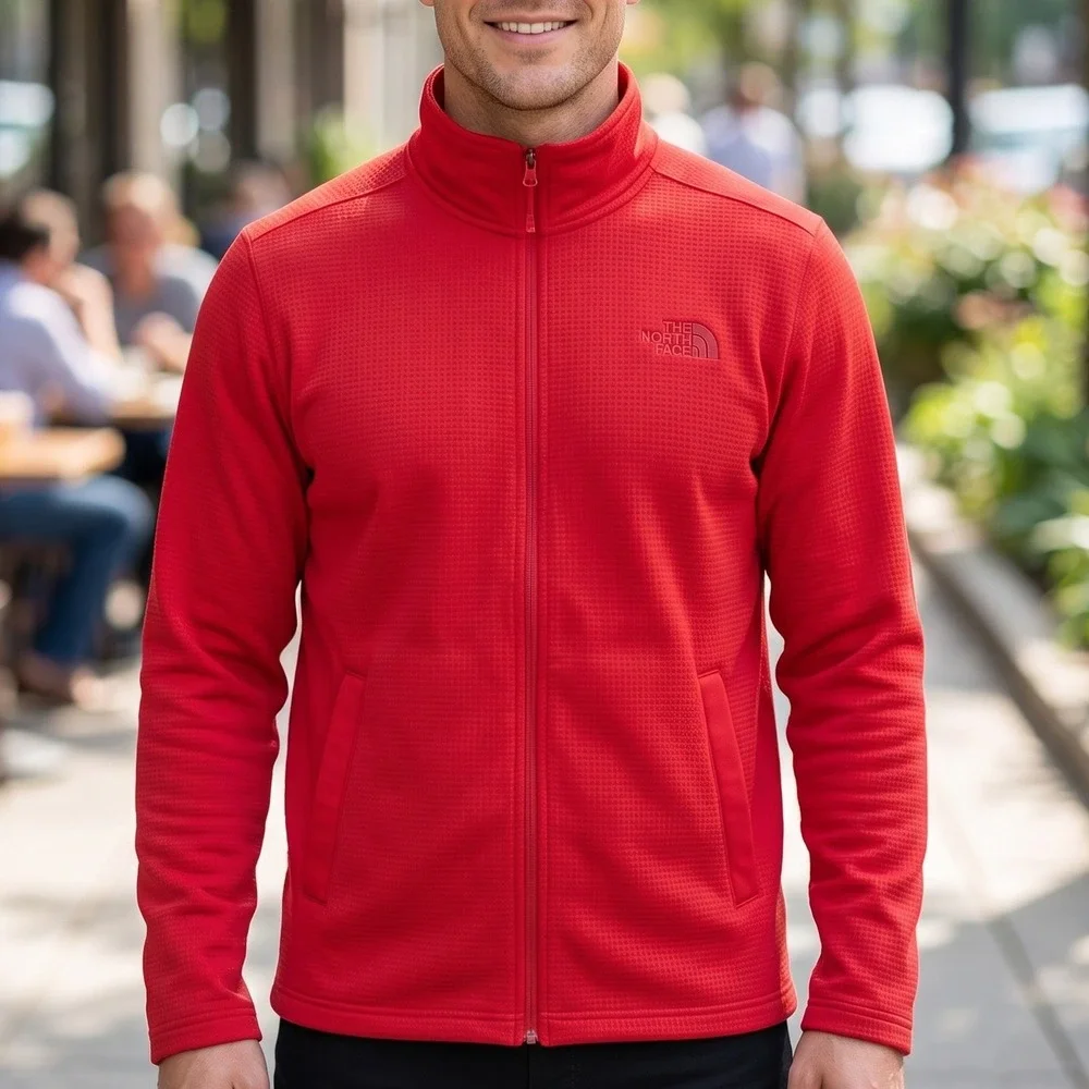 The North Face Mens Red Canyonlands Full Zip Fleece Jacket Mock Neck Stretch